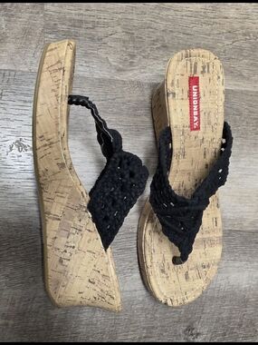 UNIONBAY Black Braided Cork Wedge Sandals